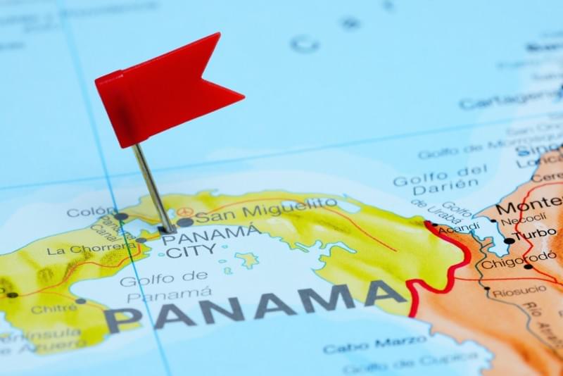 Panama pinned on a map of America