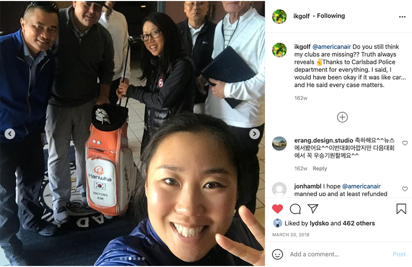 Lost golf bag flying on airlines found for sale, In-Kyung Kim