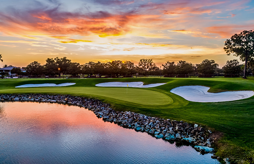 Picturesque golf course by lake stages Winter Classic