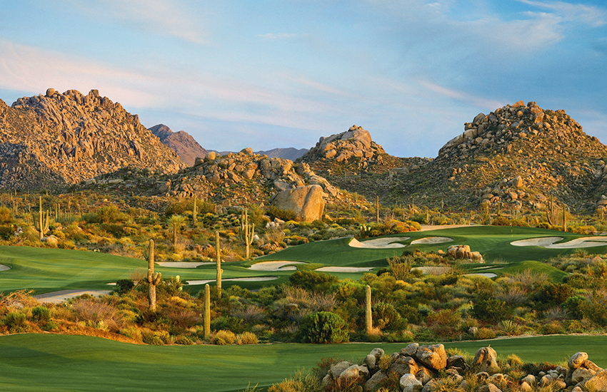A warm winter golf location to play is Troon North in Scottsdale Arizona
